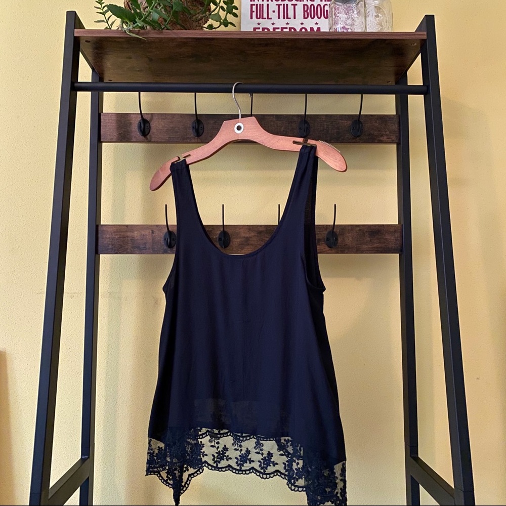 AEO Black Lace Trim Shark Bite Tank Top - S